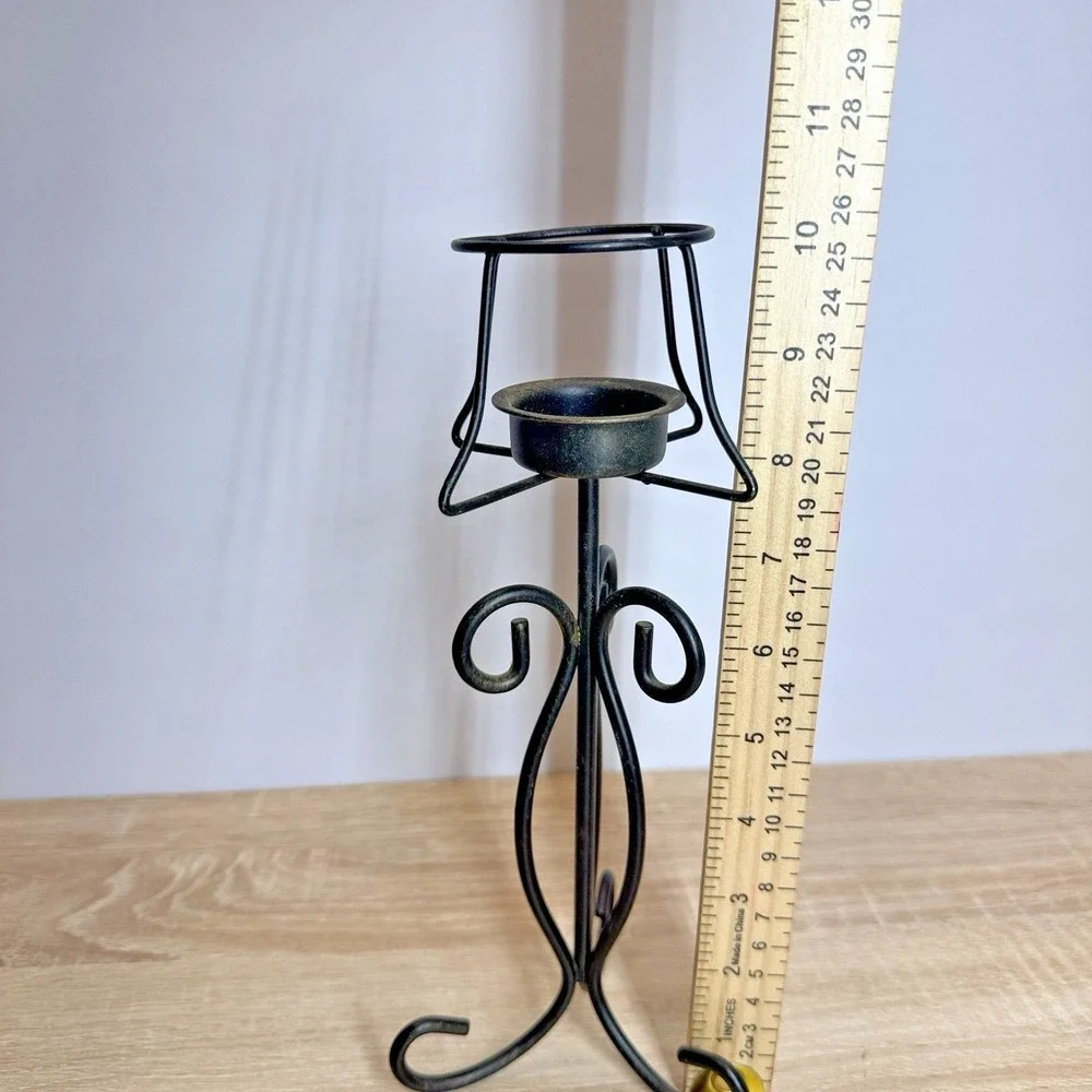 Black Metal Tealight Candle Holder Lamp Style Scrollwork Stand Table Decor